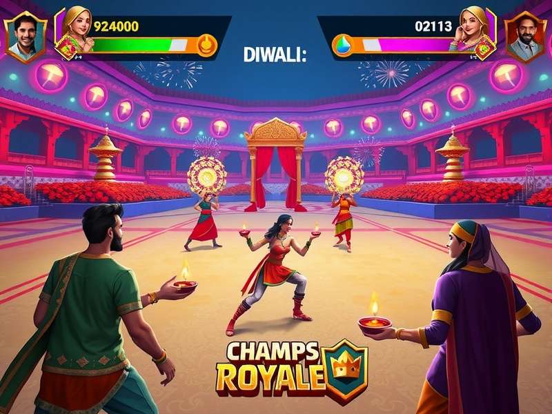 Champs Royale Indian Showdown Diwali event with players holding diyas and fireworks in the background